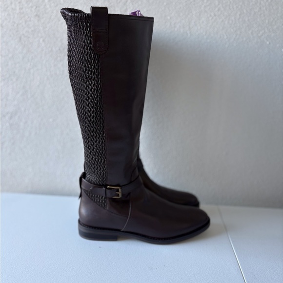 Cole Haan Clive Stretch Brown Knee Boots Size 9.5B Equestrian Horse Buckle Flat - Picture 2 of 13